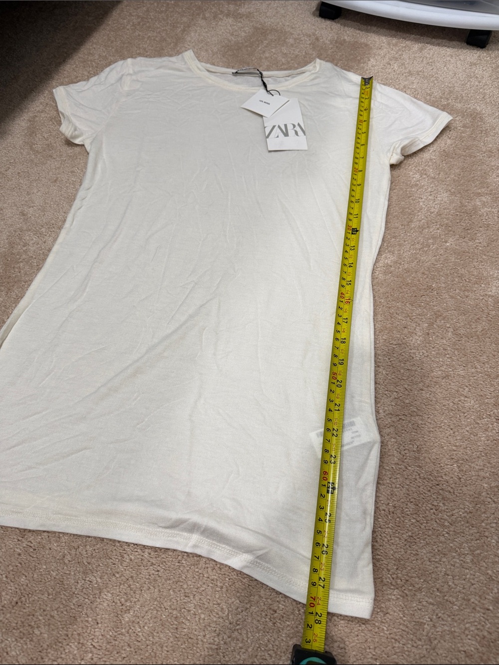 ZARA Cream Short Sleeve Crew Neck Tee